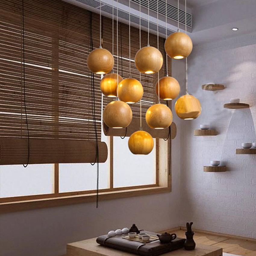 Lustre boule en bois massif moderne