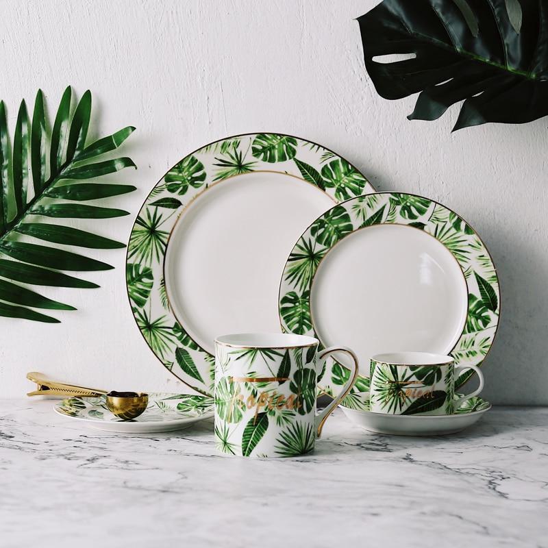 Green Plants Pattern Ceramic Tableware Set