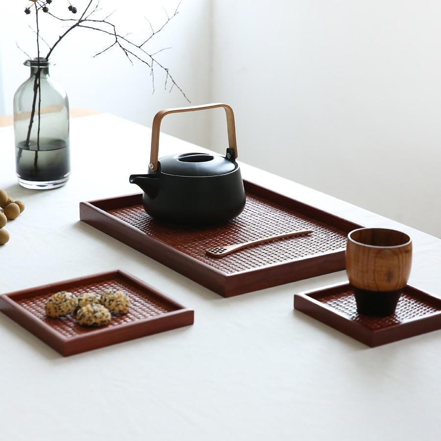 Bandeja de té de madera de estilo japonés