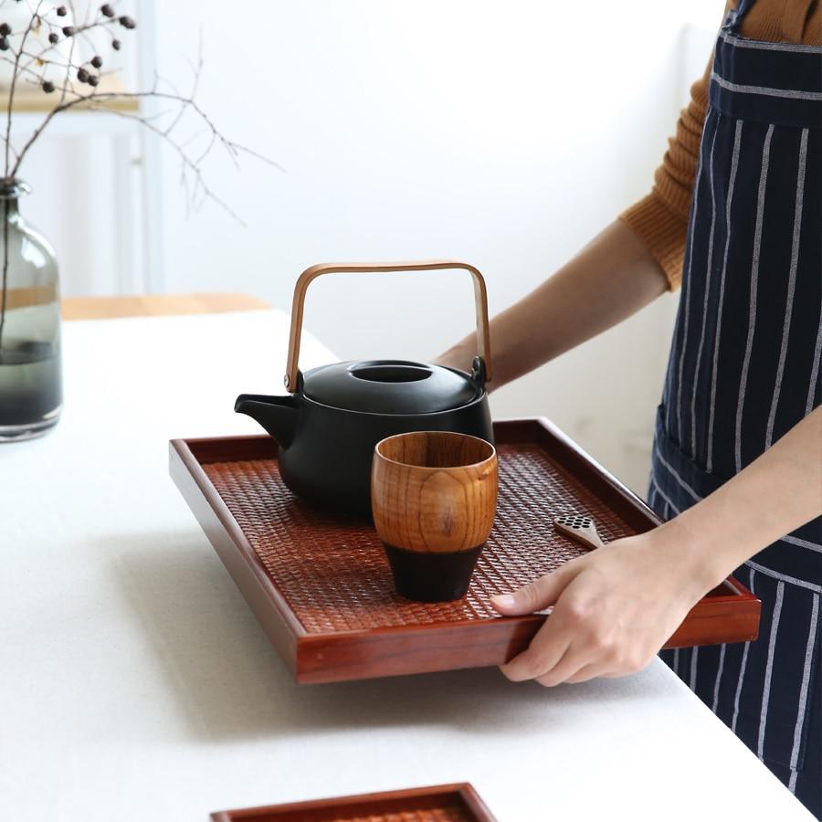 Bandeja de té de madera de estilo japonés