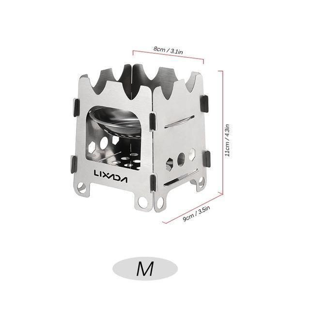 Poêle à fusée de poche pliant en bois, Camping avec plateau à alcool en acier inoxydable