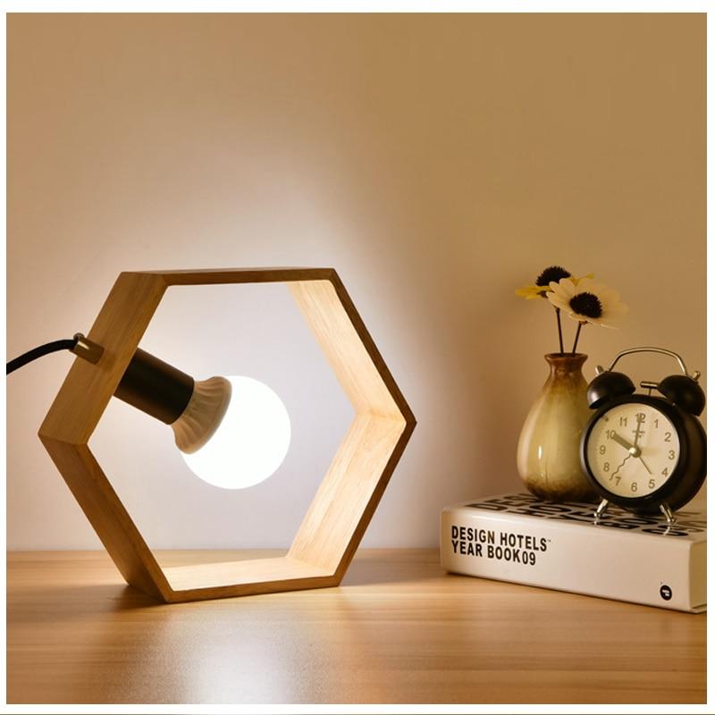 Houten bureaulamp vierkant