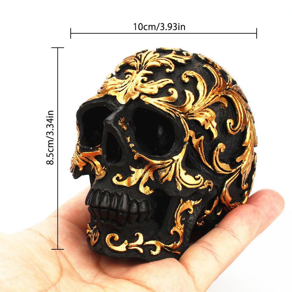 Golden Carving Black Skull Skulptur