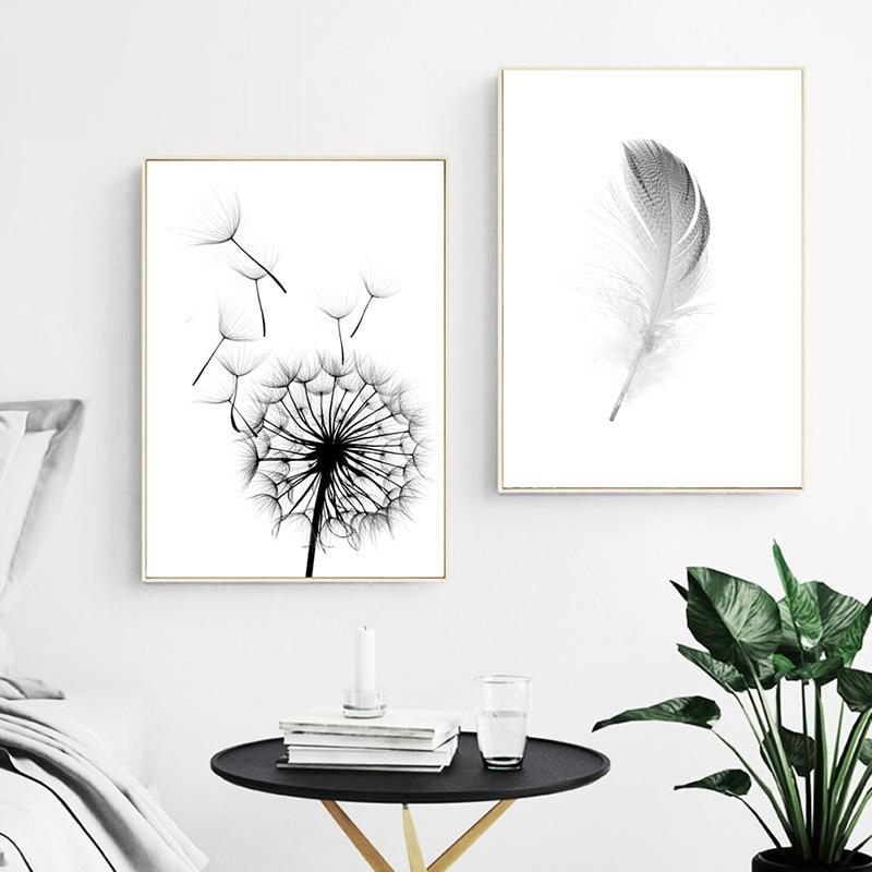 Minimalistische Feder & Pusteblume | Leinwand