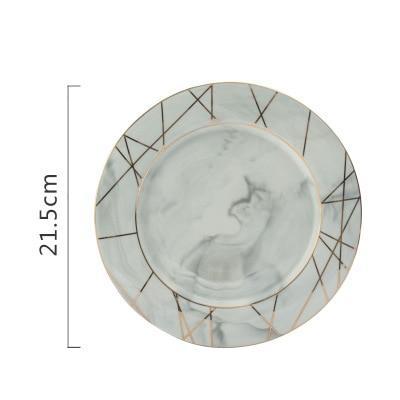 Gold Striped Marble Ceramic Plate Set