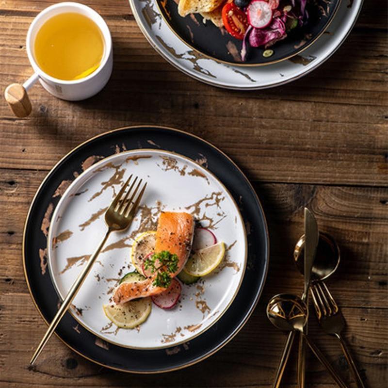 Luxury Gold Edges Marble Dinner Plate