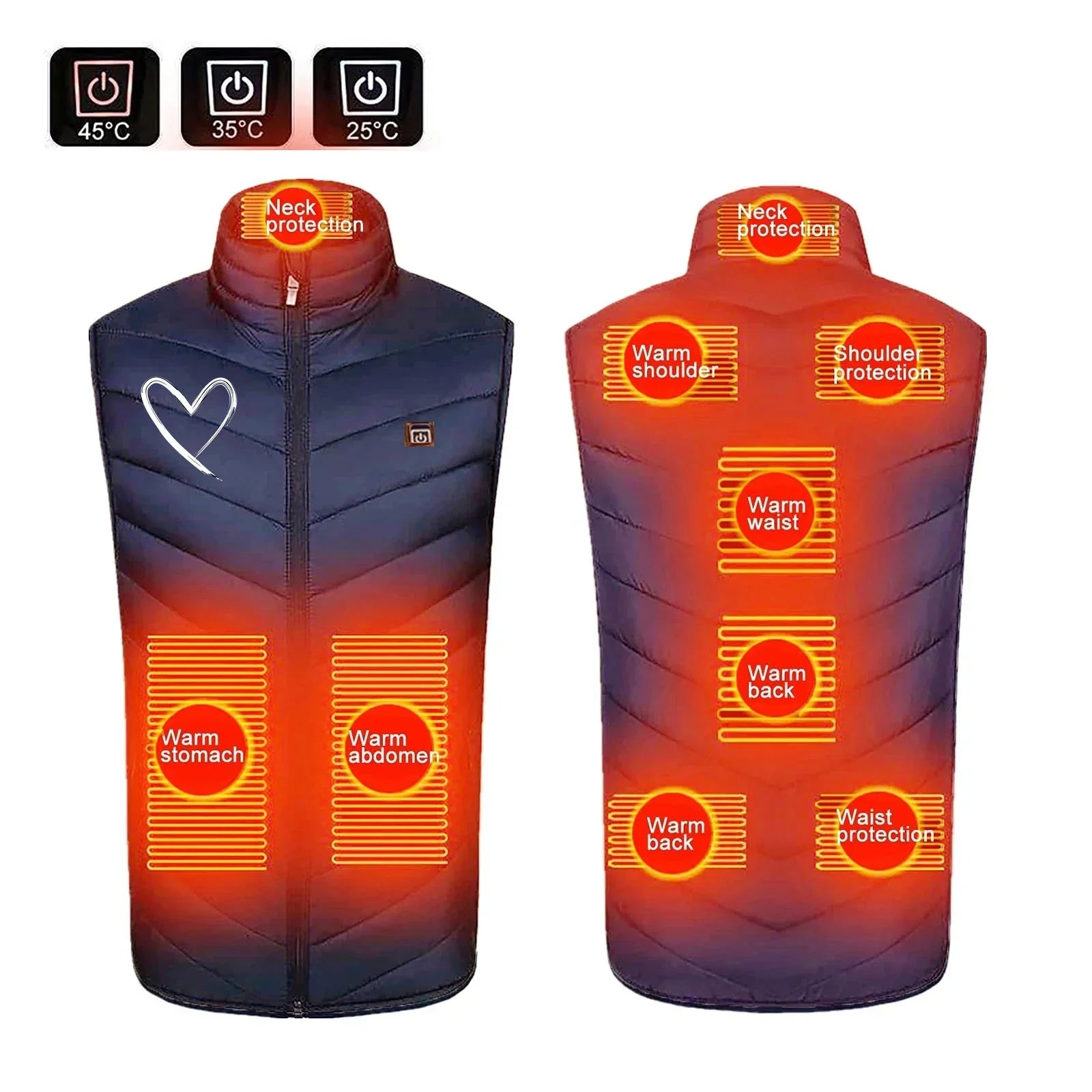 Heated Vest Men Women Electric Winter Smart Heating Jackets Thermal Heat Clothing 9 Areas Keep out the cold - HeatOn Heated Vest Men Women Electric Winter Smart Heating Gilet For Instant Warmth Thermal Heat Clothing 9 Areas Keep out the cold