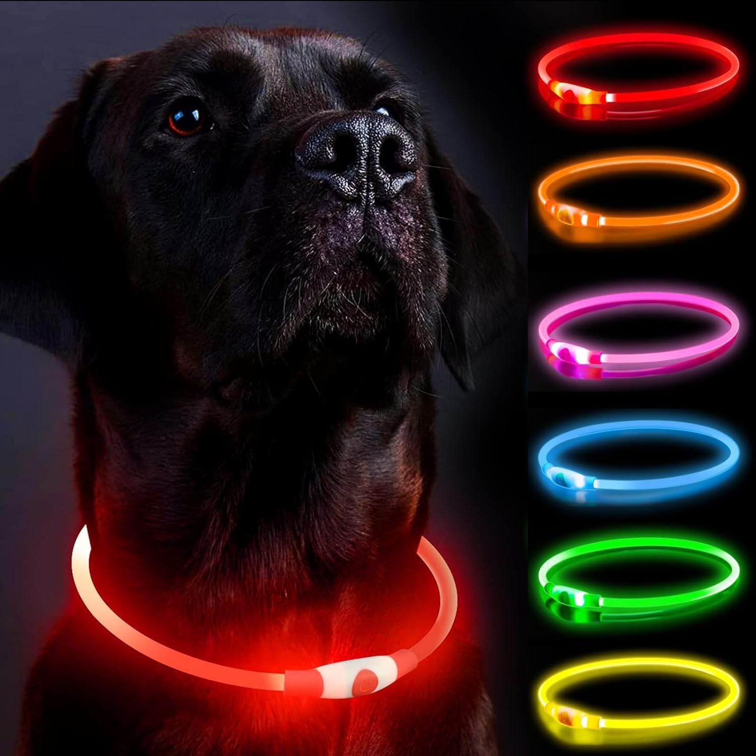 LED-hundhalsband, hundhalsband, uppladdningsbar glänsande nattpromenad