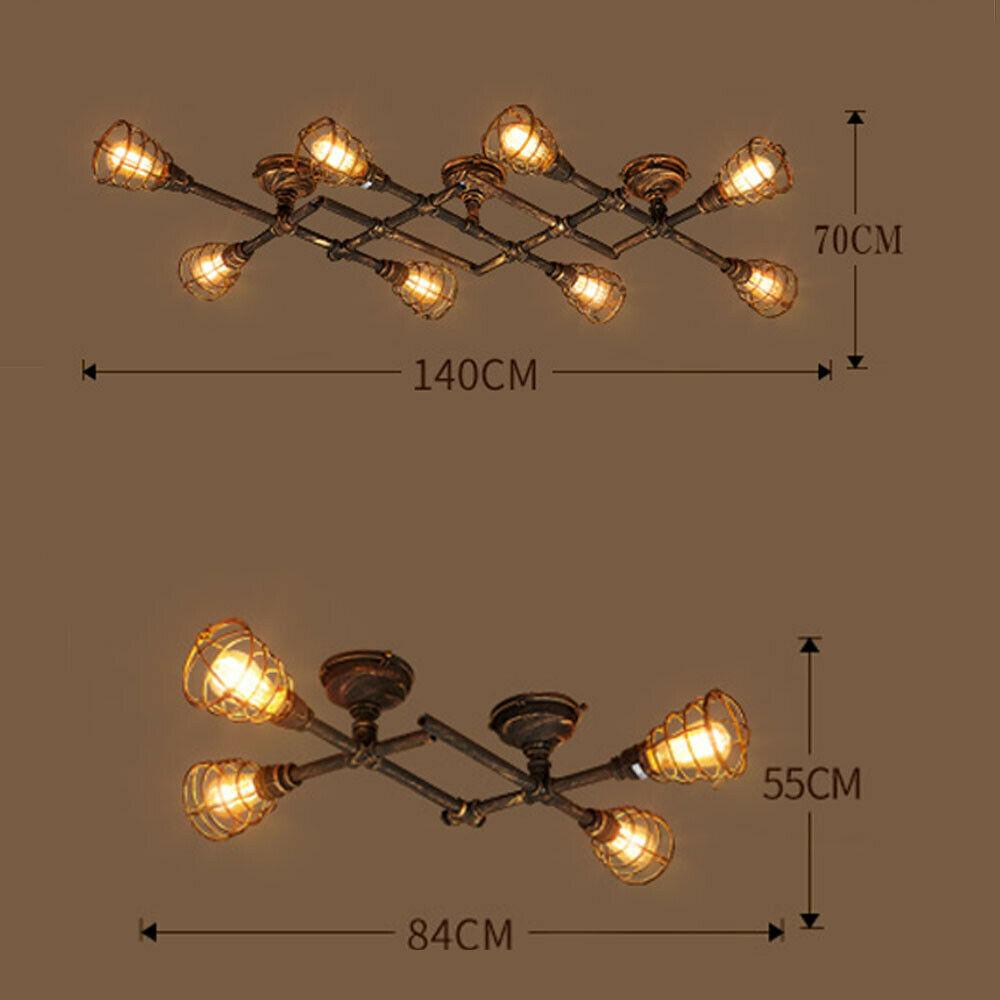 Rustik industriel semi-flush loftslampe – Steampunk rørarmatur med burskærm