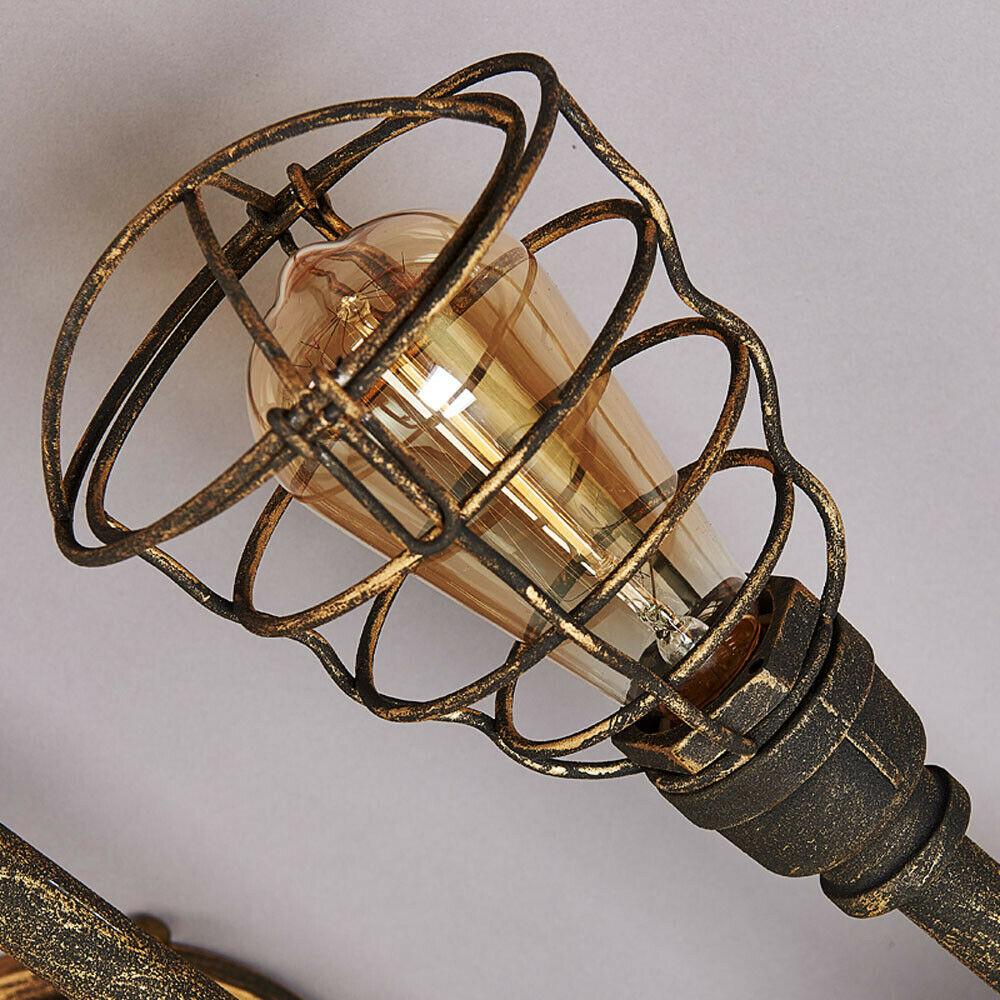 Rustik industriel semi-flush loftslampe – Steampunk rørarmatur med burskærm