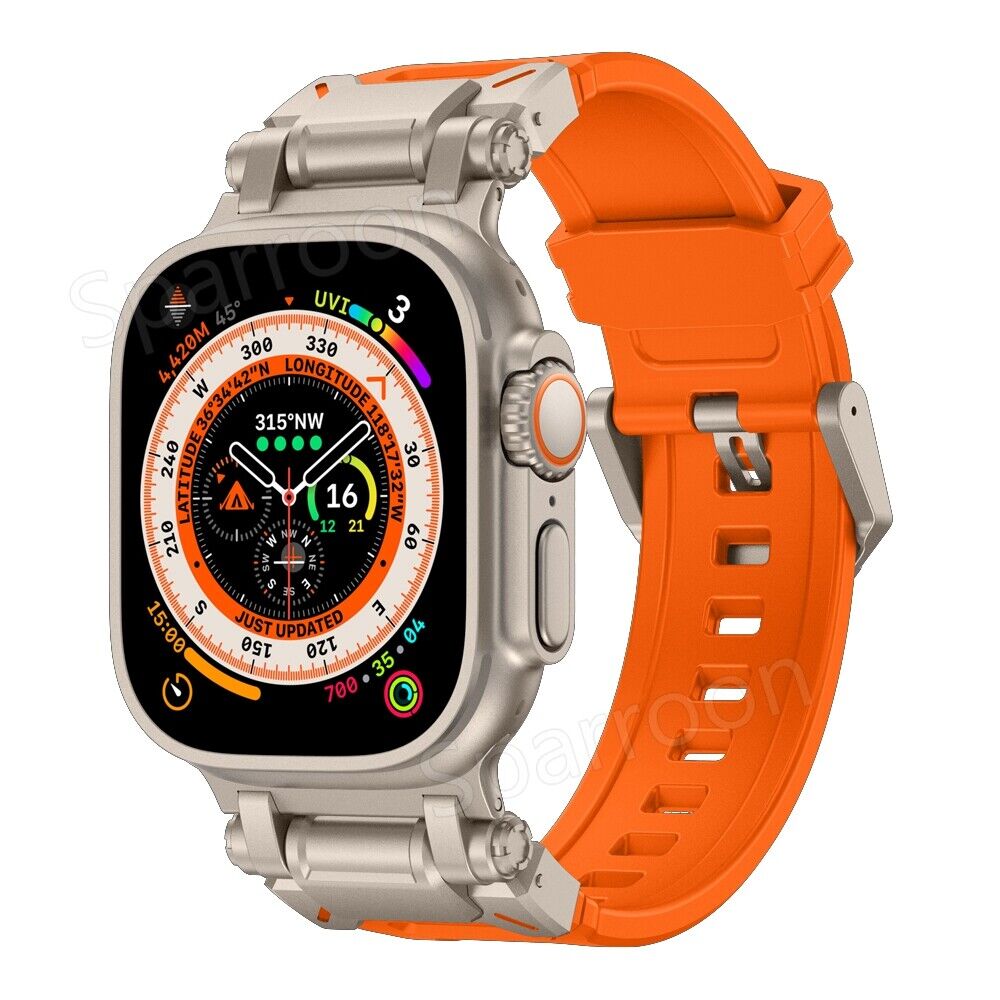 Explorer Tactical Fluoro Rubber Strape+Metal Ultra Case pro Apple Watch 9 8 7 6 5 4 SE