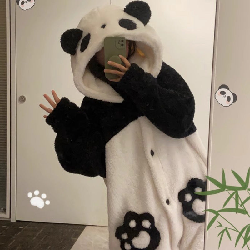 Ensemble de pyjama à capuche en peluche panda dessin animé Kawaii