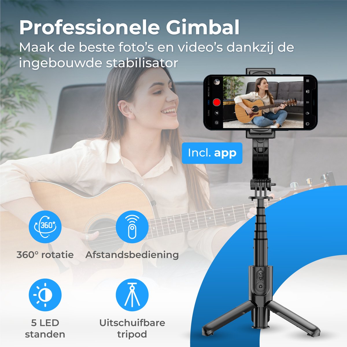 Gimbal360 Pro™ stabilisator | 360 graders selfie stick 2024