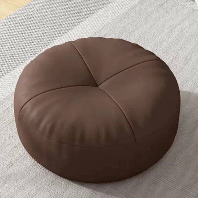 Cojín de suelo de piel de napa de estilo japonés, relleno de algodón suave, futón circular de tatami para comodidad en salón y balcón