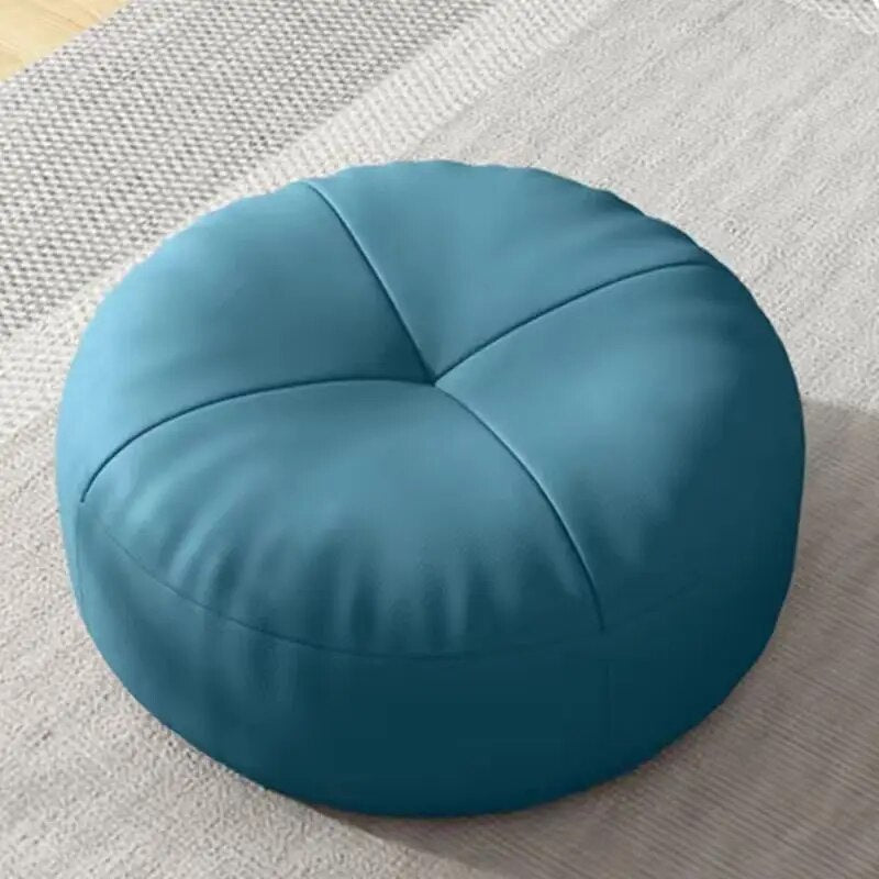 Cojín de suelo de piel de napa de estilo japonés, relleno de algodón suave, futón circular de tatami para comodidad en salón y balcón