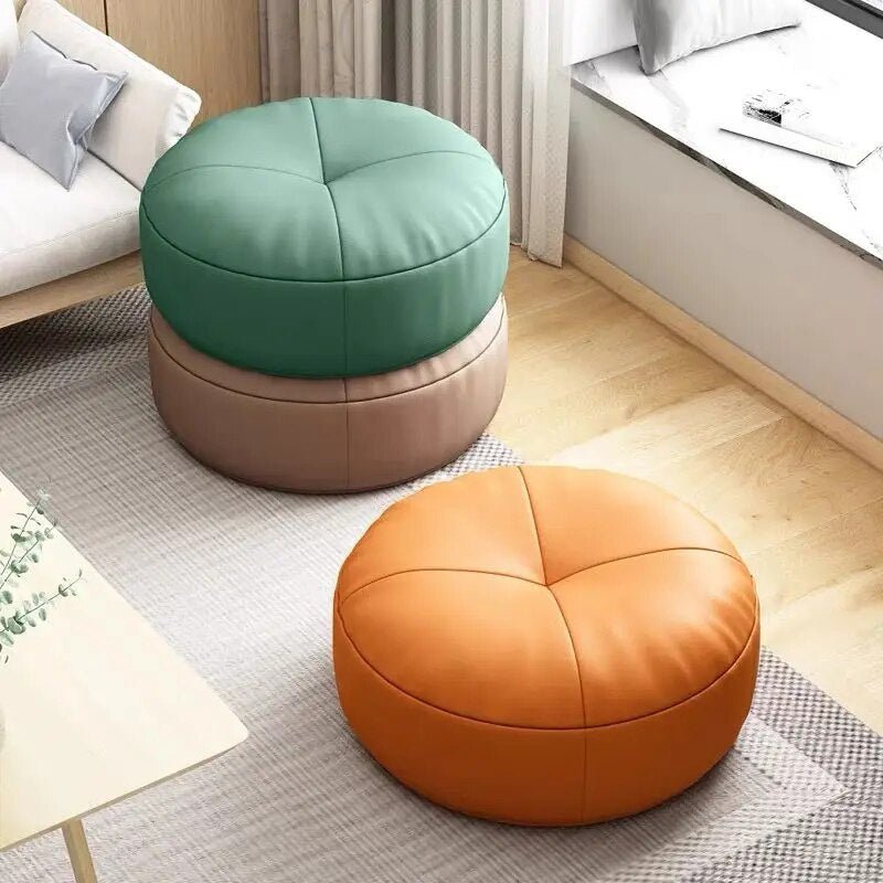 Cojín de suelo de piel de napa de estilo japonés, relleno de algodón suave, futón circular de tatami para comodidad en salón y balcón