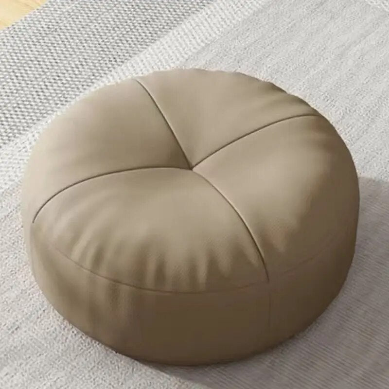 Cojín de suelo de piel de napa de estilo japonés, relleno de algodón suave, futón circular de tatami para comodidad en salón y balcón