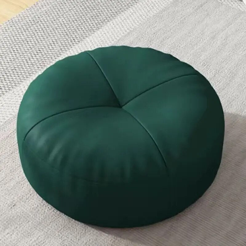 Cojín de suelo de piel de napa de estilo japonés, relleno de algodón suave, futón circular de tatami para comodidad en salón y balcón