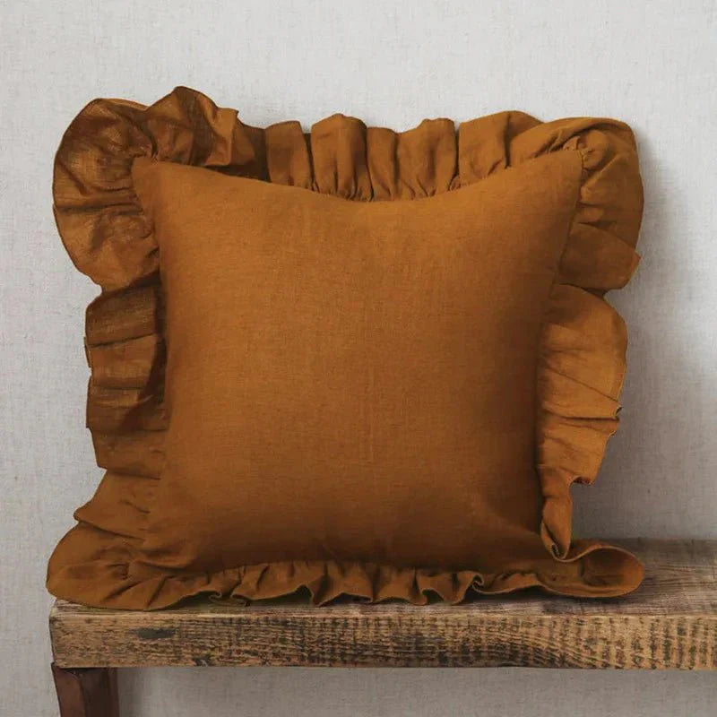 Housse de coussin à volants en lin doux