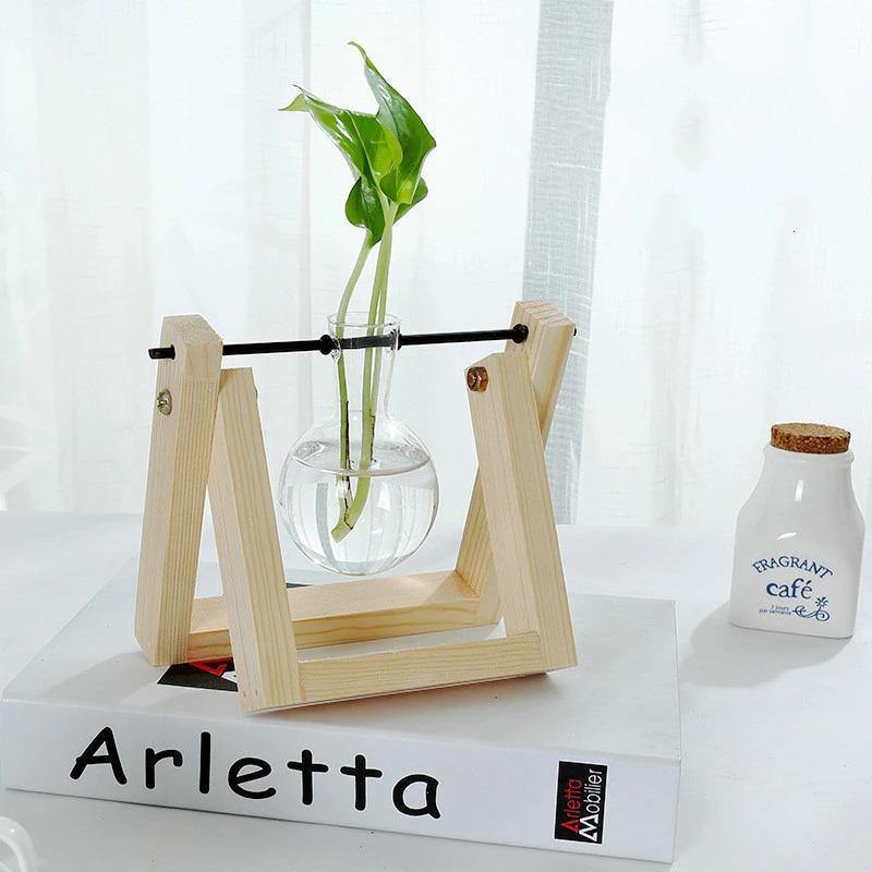 Glass Propagation Vase with A-Frame Wooden Stand