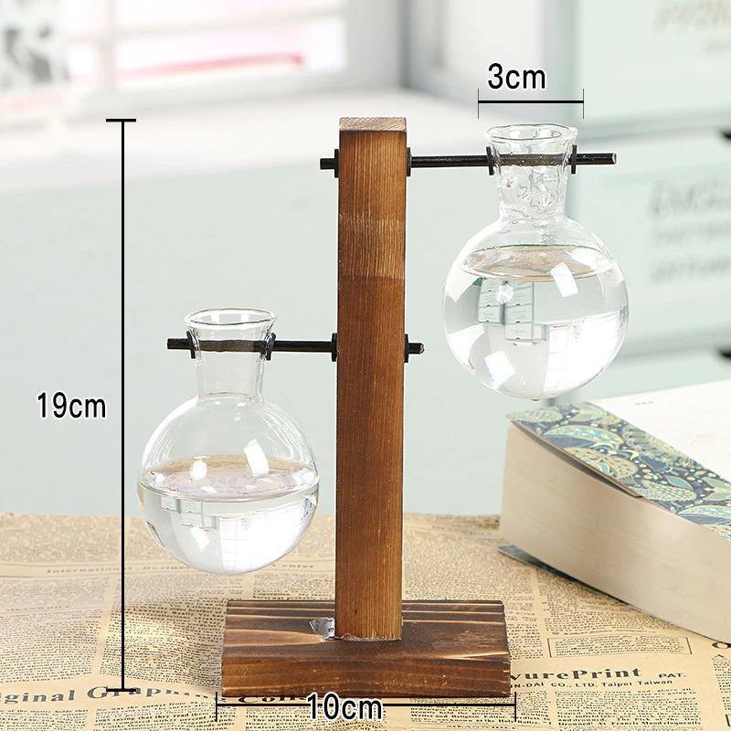 Anzuchtvase aus Glas mit vertikalem Holzständer