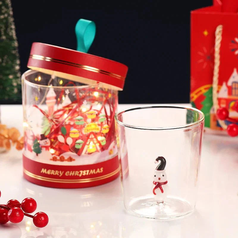 Tasse en verre de Noël transparente avec boîte-cadeau en option