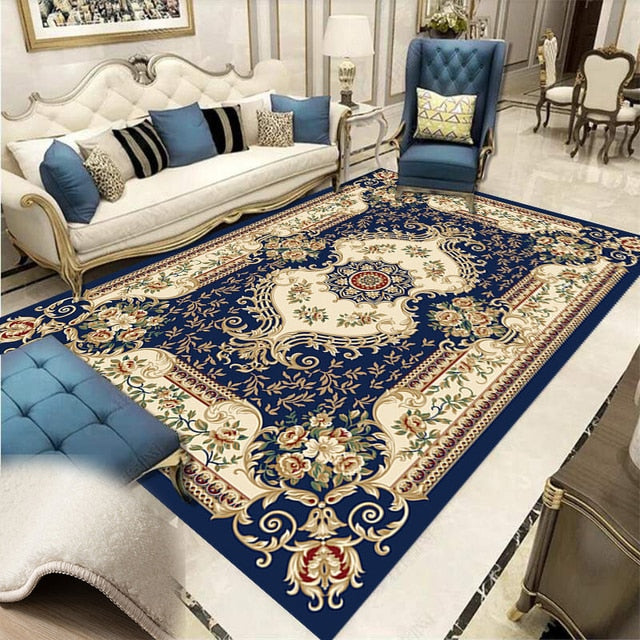 Tapis européen baroque rouge et bleu, épais, pour salon, grand décor