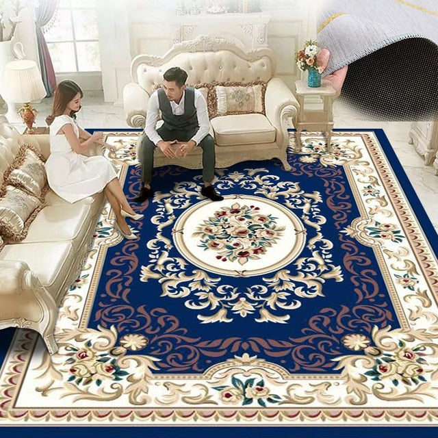 Tapis européen baroque rouge et bleu, épais, pour salon, grand décor