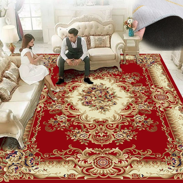 Red Blue Baroque Europe Carpet Thickened Living Room Rugs Large Decor