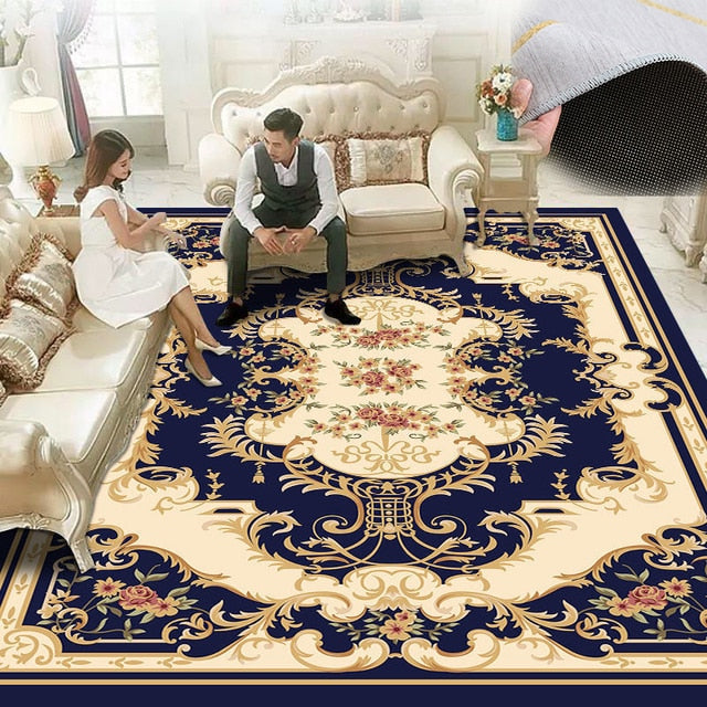 Tapis européen baroque rouge et bleu, épais, pour salon, grand décor