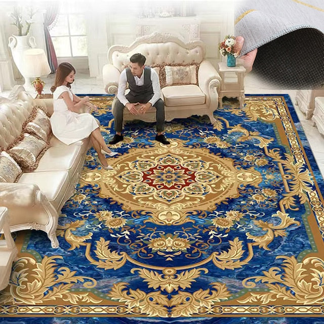 Tapis européen baroque rouge et bleu, épais, pour salon, grand décor