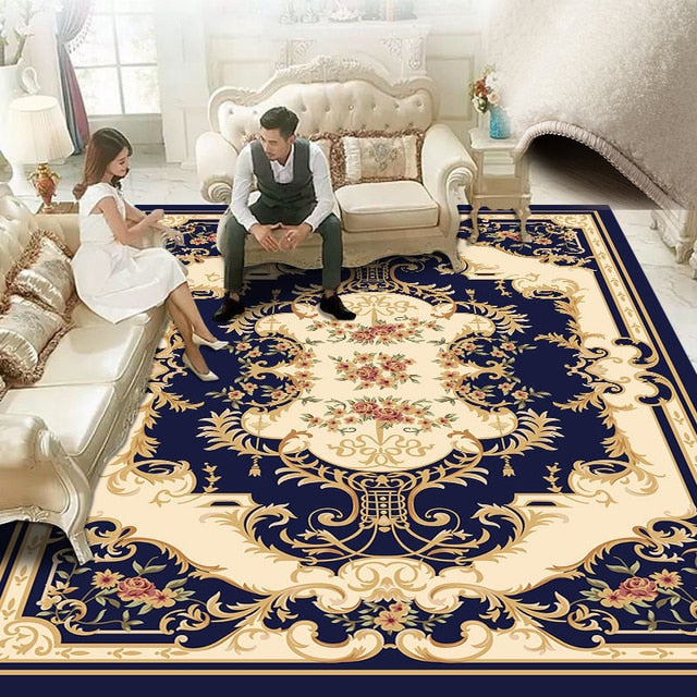 Tapis européen baroque rouge et bleu, épais, pour salon, grand décor