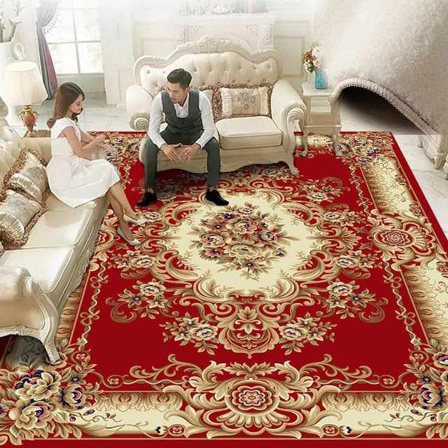 Red Blue Baroque Europe Carpet Thickened Living Room Rugs Large Decor