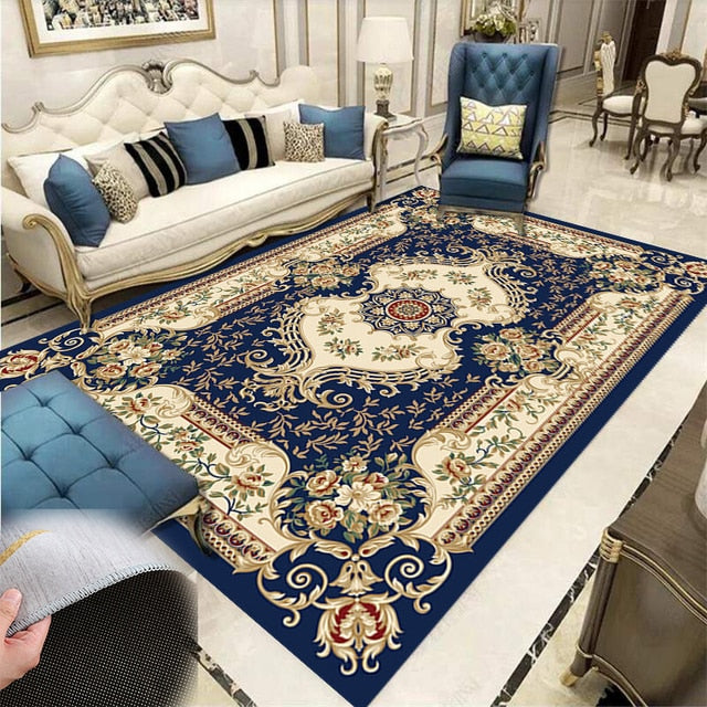 Red Blue Baroque Europe Carpet Thickened Living Room Rugs Large Decor