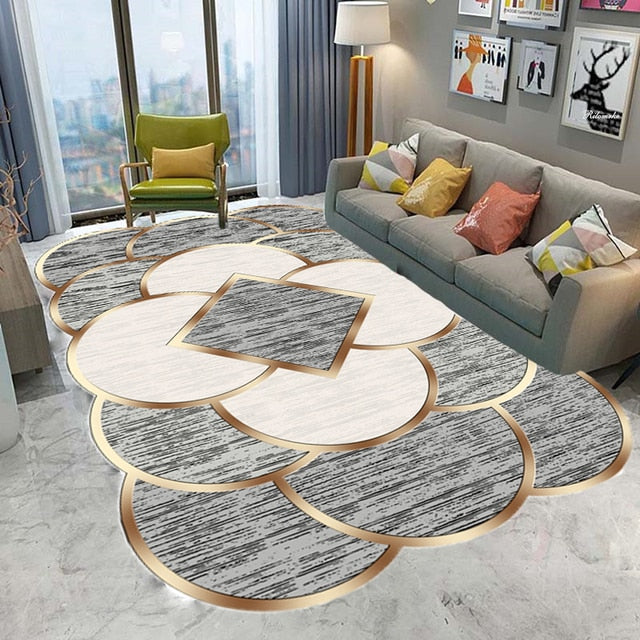 Tapis européens de luxe à finitions dorées – Grands tapis lavables pour salon et chambre à coucher