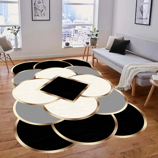 Tapis européens de luxe à finitions dorées – Grands tapis lavables pour salon et chambre à coucher