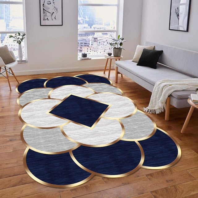 Tapis européens de luxe à finitions dorées – Grands tapis lavables pour salon et chambre à coucher