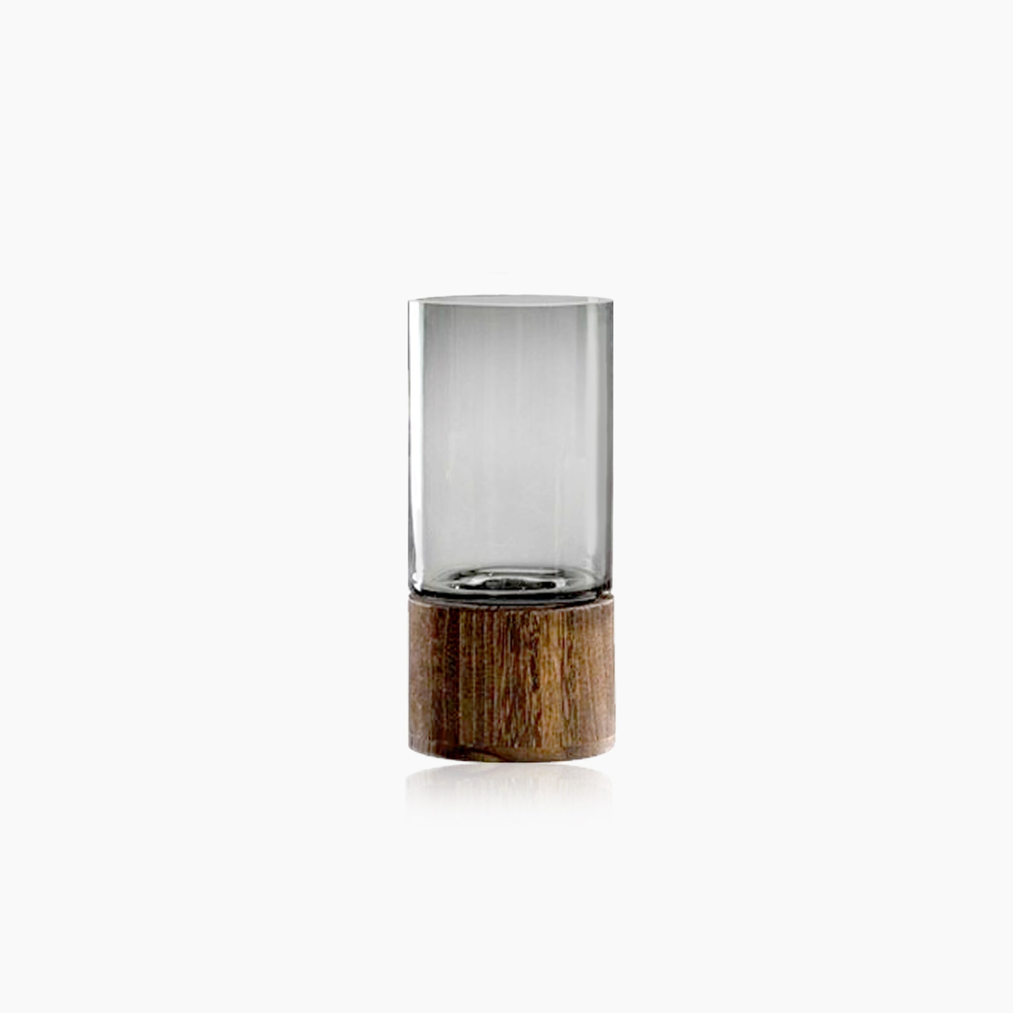 Vase en verre transparent avec base en bois massif