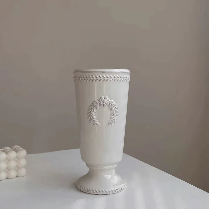 Vaso vintage in ceramica di campagna francese - ornamenti floreali per soggiorno di lusso in stile europeo