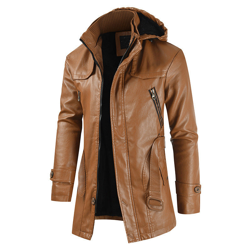 Henry - Leather winter jacket with double collar and zip