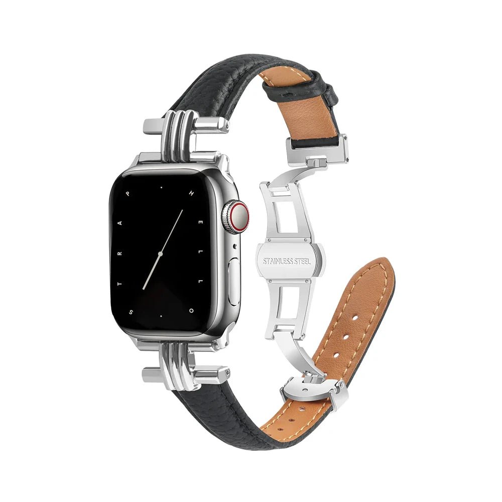 Correa de Cuero Genuino para Mujeres y Acero Inoxidable para Apple Watch