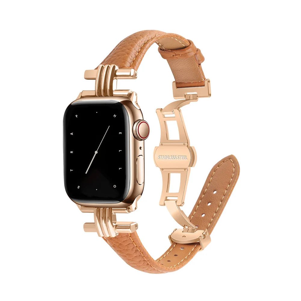 Cinturino in Vera Pelle e Acciaio Inossidabile per Apple Watch