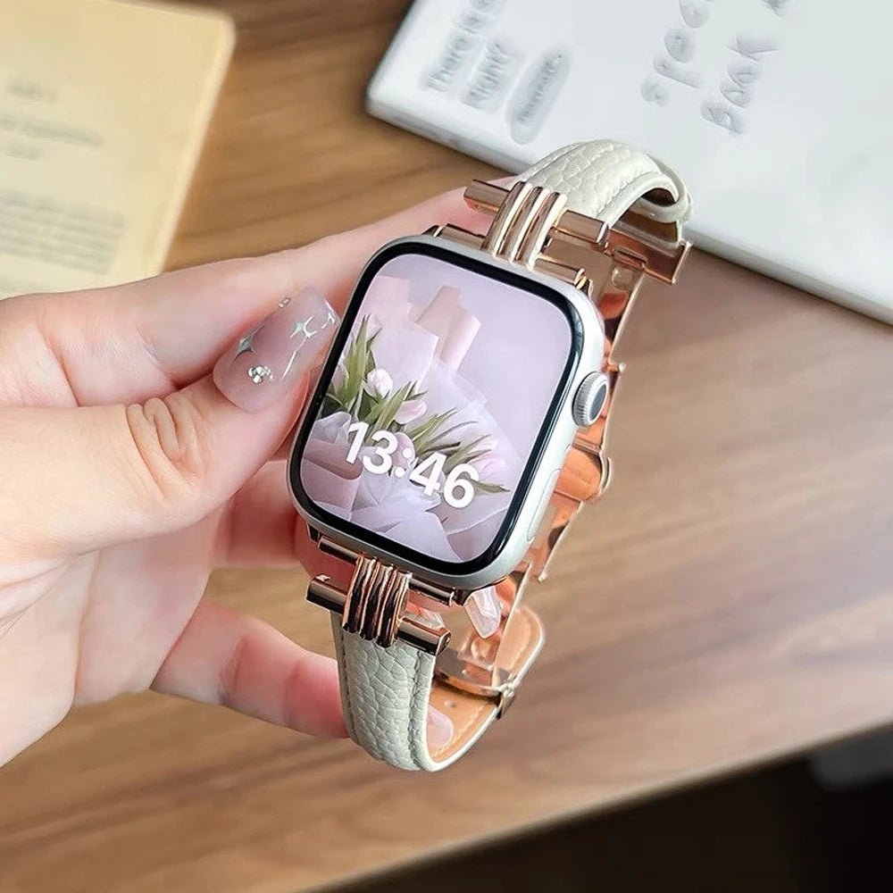 Cinturino in Vera Pelle e Acciaio Inossidabile per Apple Watch