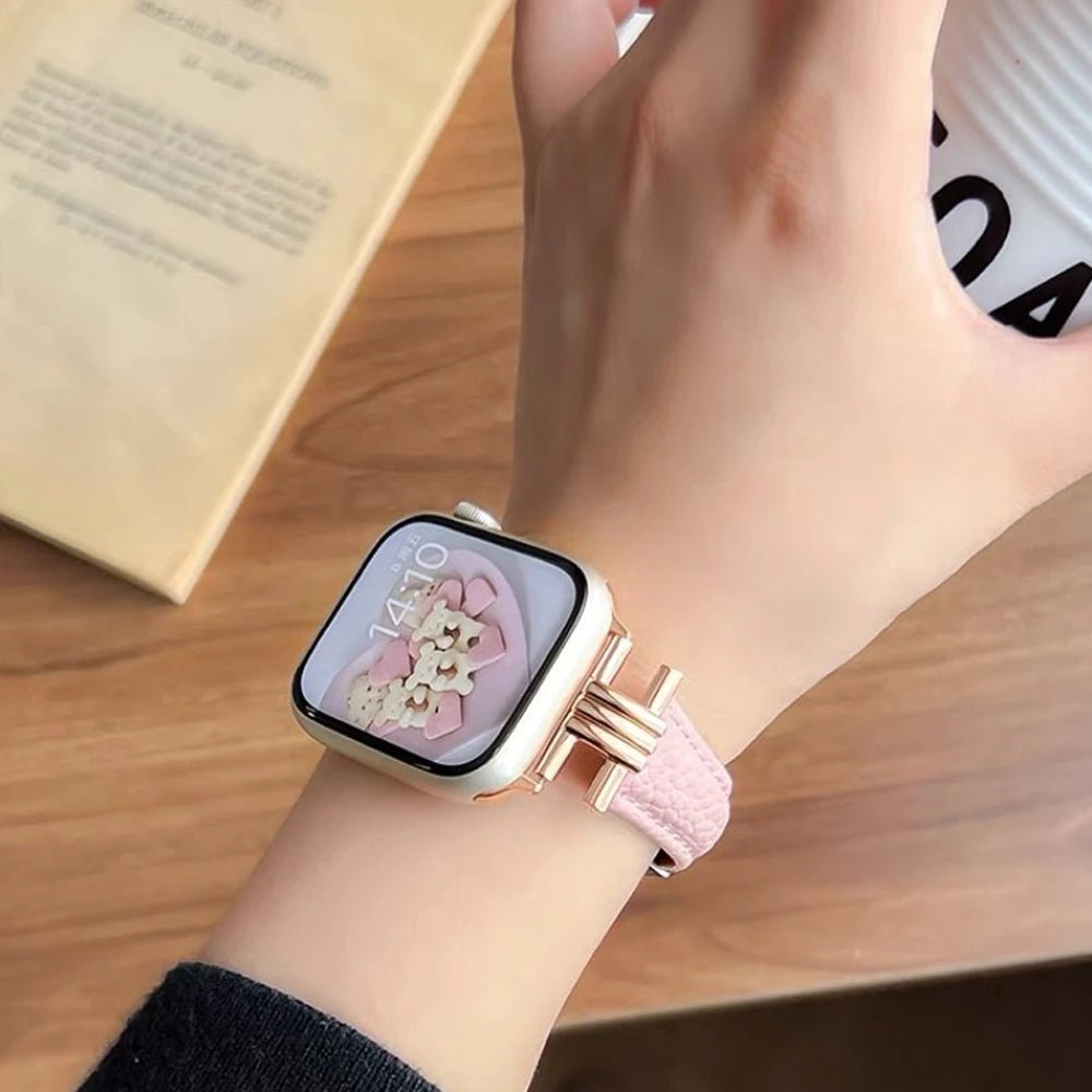 Cinturino in Vera Pelle e Acciaio Inossidabile per Apple Watch