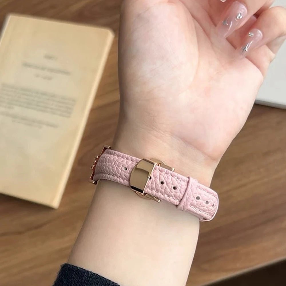 Correa de Cuero Genuino para Mujeres y Acero Inoxidable para Apple Watch