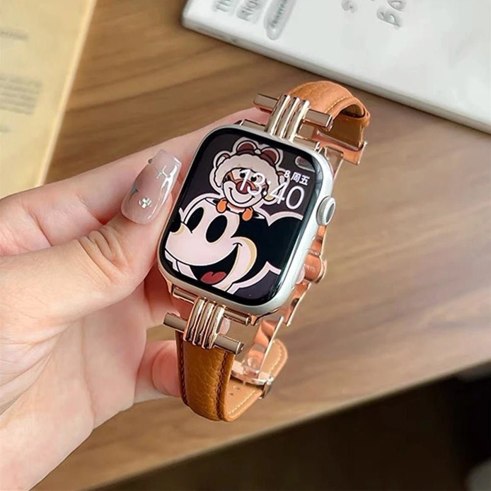 Cinturino in Vera Pelle e Acciaio Inossidabile per Apple Watch