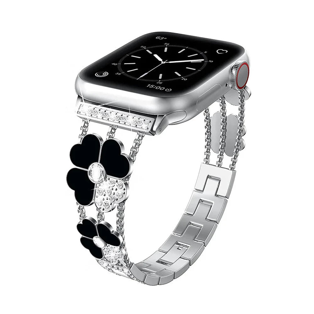 Banda de Apple Watch de trébol de la suerte con rhinestones para mujeres