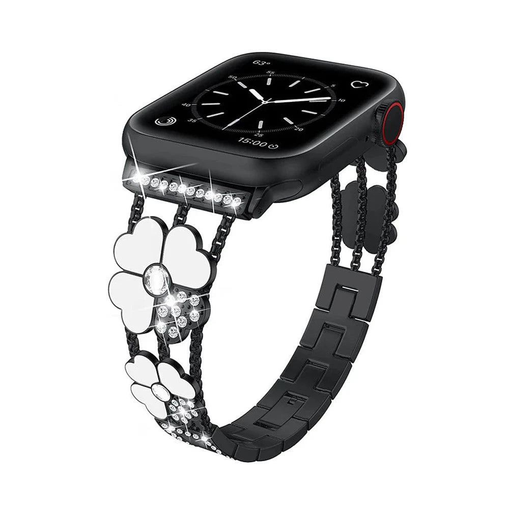 Banda de Apple Watch de trébol de la suerte con rhinestones para mujeres