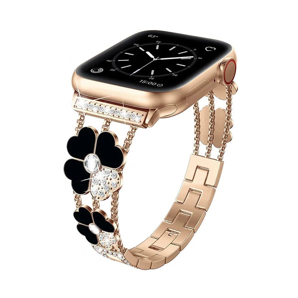 Banda de Apple Watch de trébol de la suerte con rhinestones para mujeres