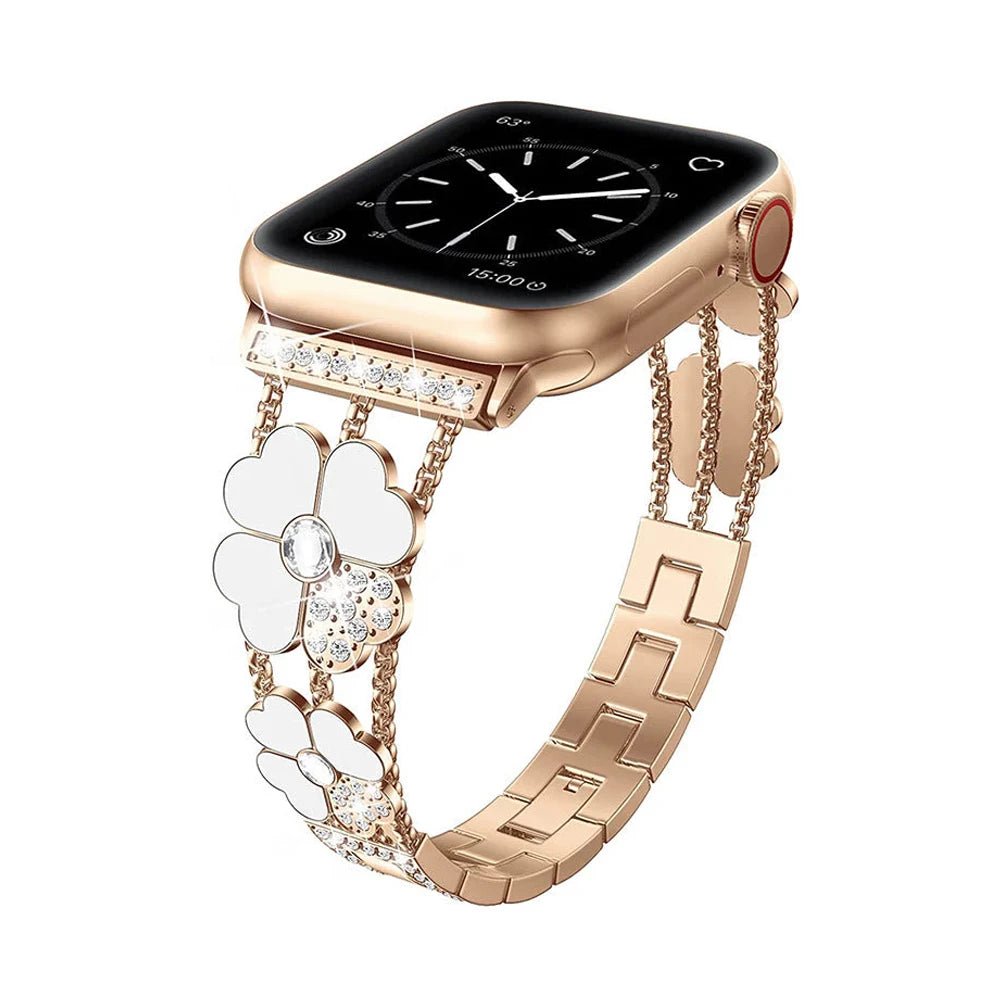 Banda de Apple Watch de trébol de la suerte con rhinestones para mujeres